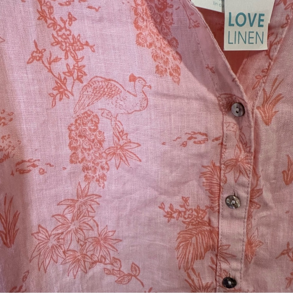 NWT Cynthia Rowley Peach Floral Button-Down Washable Linen Shirt - Picture 4 of 9